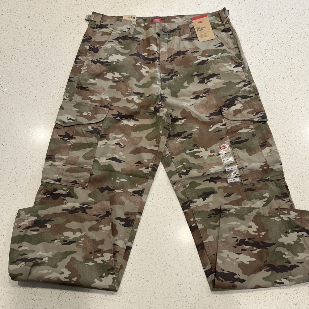New Levis XX Cargo Camouflage Baggy Pants Men's 33/30 Hunting Ripstop NWT